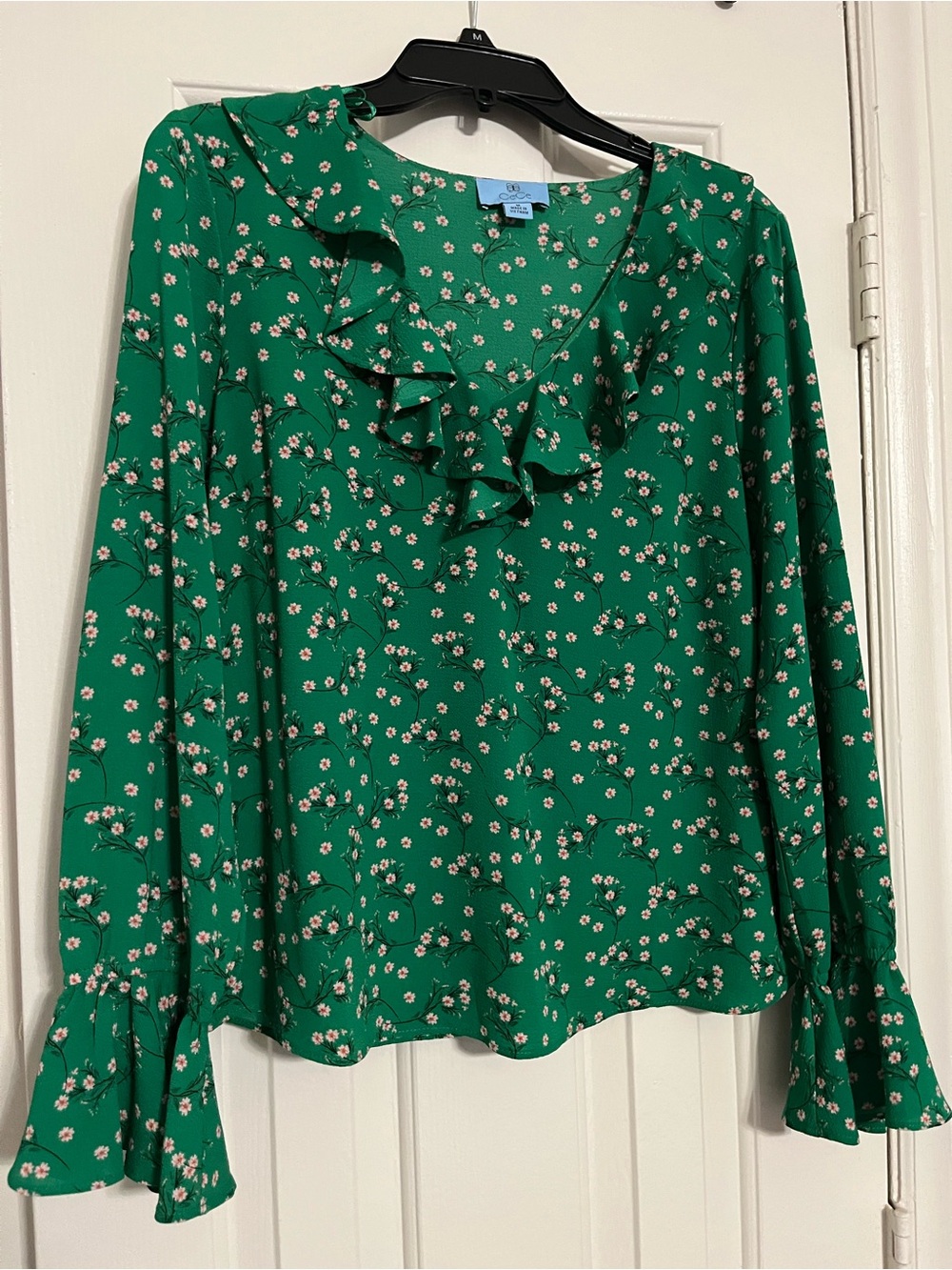 Cece Green Floral Ruffle Blouse